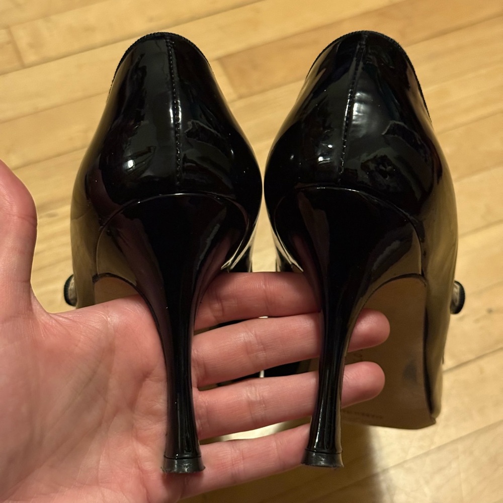 Manolo Blahnik Campari Black Patent Leather Heels Mary Jane Strap Classic 39.5 - Picture 8 of 15